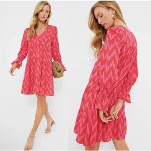 Pomander Place Ikat Kenzo Dress XL Pink Long Sleeve V-Neck Tiered Tuckernuck
